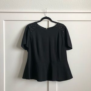 Vince Camuto Black Peplum Studded Shoulder Top